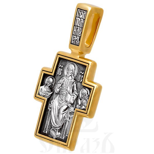 крест «господь вседержитель. илия пророк в пустыне», серебро 925 проба с золочением (арт. 101.066)