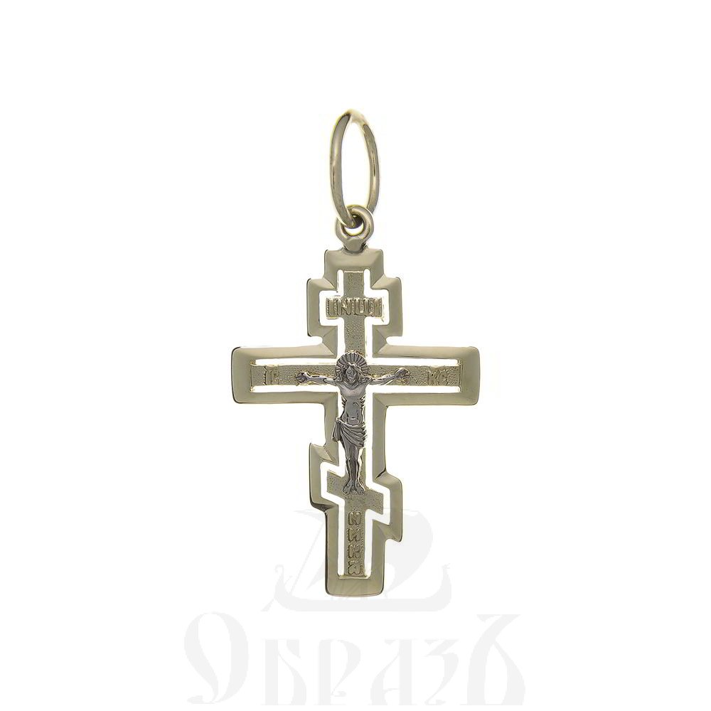 золотой восьмиконечный крест с молитвой "спаси и сохрани", 585 проба желтого и белого цвета (арт. п10112-з5жб)