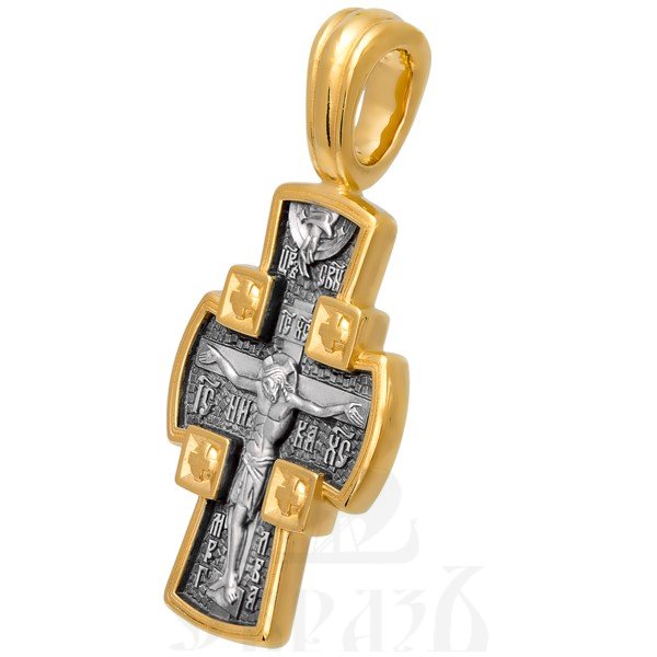 крест «распятие господне. ангел хранитель», серебро 925 проба с золочением (арт. 101.085)