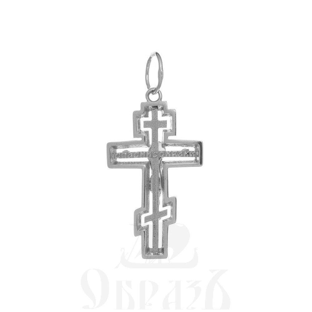 золотой восьмиконечный крест с молитвой "спаси и сохрани", 585 проба белого цвета (арт. п10154-з5б)
